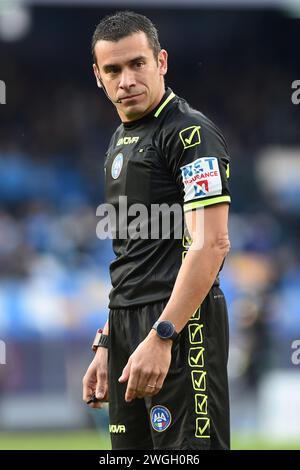 Napoli, Italia. 4 febbraio 2024. L'arbitro Marco Piccinini durante la partita di serie A TIM tra SSC Napoli e Hellas Verona allo Stadio Diego Armando Maradona Napoli Italia il 4 febbraio 2024. Credito: Franco Romano/Alamy Live News Foto Stock