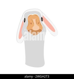 Un'oca carina che indossa orecchie da coniglio pasquale. Illustrazione vettoriale isolata su sfondo bianco. Illustrazione Vettoriale