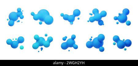 Palle blu 3D. Il liquido bolle come una lampada lavica. Fluidi in metallo 3D. Illustrazione vettoriale colorata per cartoline, poster, pubblicità, volantini. Isolare Illustrazione Vettoriale