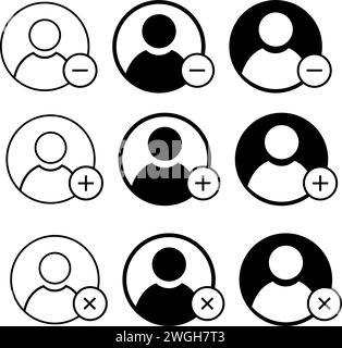 Set di icone di contorno relative agli utenti, alla personalità Internet e all'interfaccia utente. Illustrazione Vettoriale