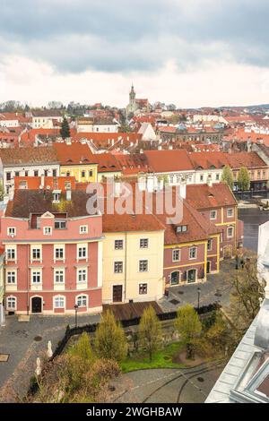 Città di Sopron, vista dall'alto dalla Torre dei pompieri, Ungheria, Europa. Foto Stock