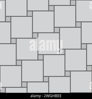 Piano di pavimentazione con ciottoli grigi, mattoni o blocchi di granito in calcestruzzo. Patio con giardino vettoriale, vista dall'alto del parco o del passaggio pedonale. Design con piastrelle quadrate Illustrazione Vettoriale