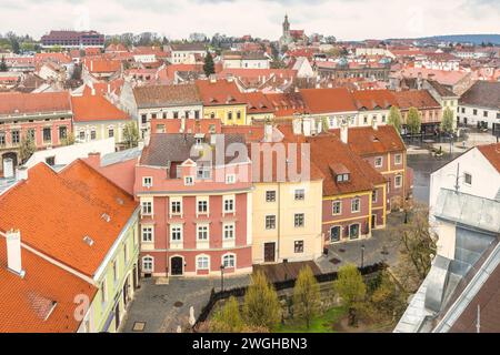 Città di Sopron, vista dall'alto dalla Torre dei pompieri, Ungheria, Europa. Foto Stock