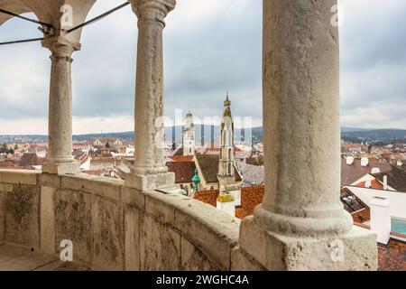 Città di Sopron, vista dall'alto dalla Torre dei pompieri, Ungheria, Europa. Foto Stock