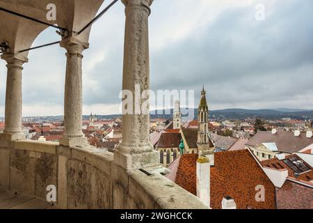 Città di Sopron, vista dall'alto dalla Torre dei pompieri, Ungheria, Europa. Foto Stock