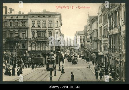 Europa, Russland , Kaliningrad, bis 1945 Deutschland, Ostpreußen, Königsberg, Blick in die Kantstraße , Postkarte, herausgegeben von Stendel ( ? ) Und Co , Dresda , Rechte werden nicht vertreten . / Europa, Russia, Kaliningrad , fino al 1945 Germania, Prussia orientale, Königsberg, vista sulla cartolina Königsstraße ( Königsstreet ), pubblicata da Stendel ( ? ) E Co, Dresda, non ci sono diritti. Foto Stock