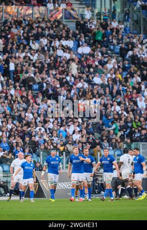 Nazionale italiana durante le sei Nazioni maschili Guinness 2024 allo Stadio Olimpico il 3 febbraio 2024 a Roma. Foto Stock