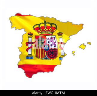 Profilo della Spagna disegnato con bandiera nazionale Foto Stock