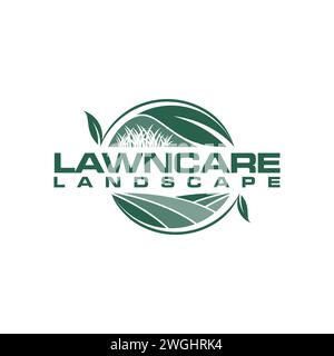 Design vettoriale con logo Lawn Care. Illustrazione vettore grafico della cura del prato, servizi paesaggistici, design del logo Grass Concept te Illustrazione Vettoriale