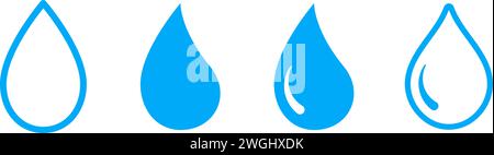 Set di icone gocce d'acqua. Logo idraulico. Contorno di stile piatto. Illustrazione Vettoriale