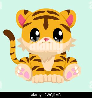 Semplice illustrazione vettoriale piatta di carino cartone animato tigre Illustrazione Vettoriale