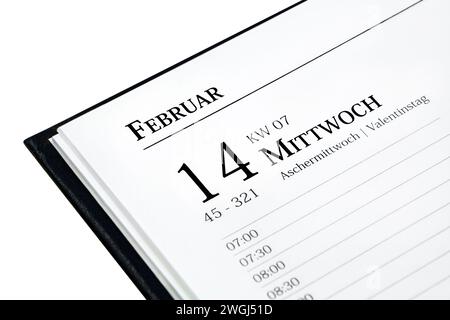 Calendario tedesco 2024 febbraio 14 San Valentino e mercoledì delle ceneri settimana 07 Foto Stock