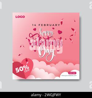Offerta di saldi buon San Valentino modello di post-design sui social media Illustrazione Vettoriale
