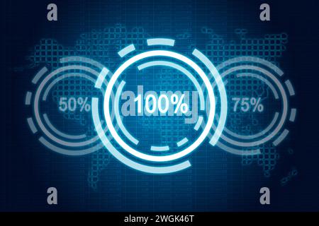 Foglio di calcolo astratto, dati analitici e grafici percentuali su schermo digitale. Analisi e scambio. rendering 3d. Foto Stock