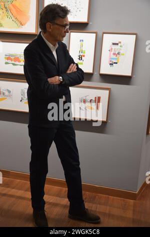 Berlino, Germania - 2 febbraio 2024 - Sauerbruch Hutton Architects mostra disegno nello spazio nel Museo di disegno architettonico della Fondazione Tchoban. (Foto di Markku Rainer Peltonen) Foto Stock