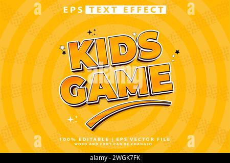 3D Kids Game - Design del modello fumetto con effetto testo modificabile Illustrazione Vettoriale