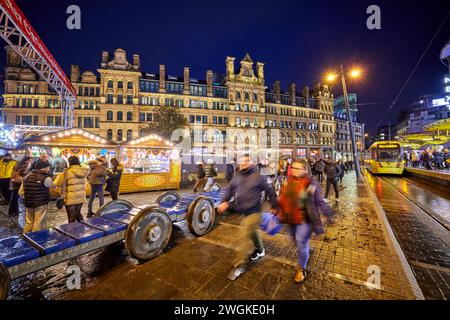 Exchange Square, una piazza civica nel centro di Manchester, in Inghilterra. Foto Stock