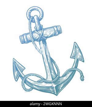 Ancora e corda della nave. Illustrazione vettoriale vintage disegnata a mano Illustrazione Vettoriale