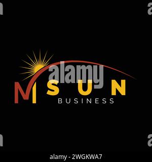 Lettera iniziale M Swoosh Sun Icon modello di design con logo Illustrazione Vettoriale