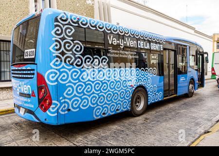 Merida Mexico, Barrio de Santiago Centro, Calle 59, trasporto pubblico in autobus, indicazioni stradali, promozione promozione, messicano ispanico latino latino, SP Foto Stock
