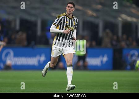 Milano, Italia. 4 febbraio 2024. Dusan Vlahovic della Juventus durante la partita di serie A A a Giuseppe Meazza, Milano. Il credito per immagini dovrebbe essere: Jonathan Moscrop/Sportimage Credit: Sportimage Ltd/Alamy Live News Foto Stock