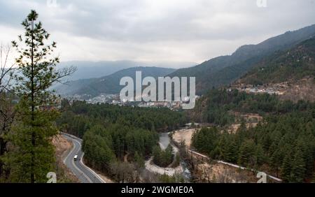 Vista dall'alto di North Thimphu in Bhutan Foto Stock