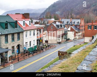 Vista del centro storico di Harpers Ferry, West Virginia. Foto Stock