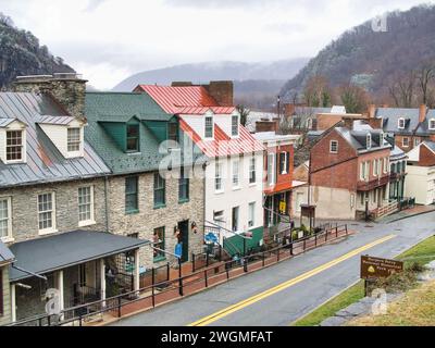 Vista del centro storico di Harpers Ferry, West Virginia. Foto Stock