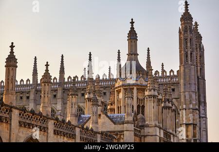 La porta d'ingresso contiene la loggia dei portieri sulla Kings Parade, vista dal cortile anteriore coperto da prato verde. Università di Cambridge. Regno Unito Foto Stock