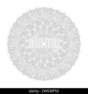 Pagina del libro da colorare Mandala con aggiornamento radiale per l'interno del libro kdp. Petali tranquilli, capacità di rilassarsi, esperienze cerebrali, Harmonous Haven, Peaceful P Illustrazione Vettoriale