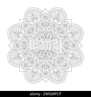 Affermazioni pagina dei libri coloranti Mandala floreale per l'interno del libro KDP. Petali tranquilli, capacità di rilassarsi, esperienze cerebrali, paradiso armonioso, pace Illustrazione Vettoriale