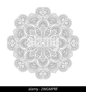 Petali pacifici, capacità di rilassarsi, esperienze cerebrali, paradiso armonioso, ritratti pacifici, design mandala di bellezza in fiore. Illustrazione Vettoriale