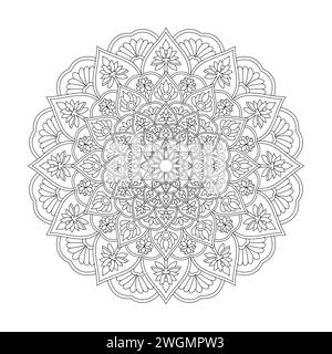 Pagina dei libri coloranti Mandala Premium Zen Blossoms per interno libro KDP. Petali tranquilli, capacità di rilassarsi, esperienze cerebrali, Harmonous Haven, Illustrazione Vettoriale