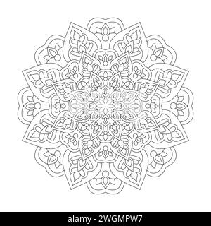 Affermazioni mistiche pagina dei libri coloranti Mandala per l'interno del libro KDP. Petali tranquilli, capacità di rilassarsi, esperienze cerebrali, Harmonous Haven, Illustrazione Vettoriale