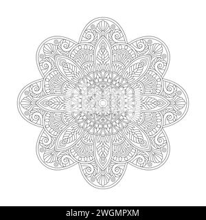 Pagina dei libri coloranti Mandala per interni libri KDP in fiore Zen ornament. Petali tranquilli, capacità di rilassarsi, esperienze cerebrali, paradiso armonioso Illustrazione Vettoriale