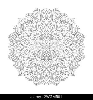 Pagina dei libri coloranti Mandala per interni libri KDP in fiore Zen pacifico. Petali tranquilli, capacità di rilassarsi, esperienze cerebrali, Harmonous Haven, Illustrazione Vettoriale