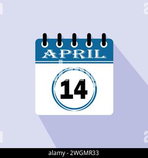 Icona giorno calendario - 14 aprile. quattordici giorni del mese, illustrazione vettoriale. Illustrazione Vettoriale