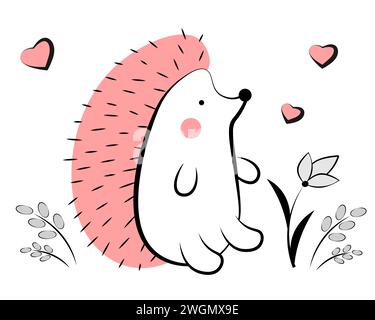 Riccio in fiori su sfondo bianco. Doodle Illustrazione Vettoriale