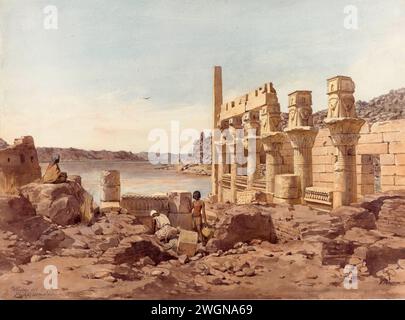 Egitto - Vista delle rovine del tempio a file vicino ad Assuan da parte di Willem de Famars Testas nel 1859 Foto Stock