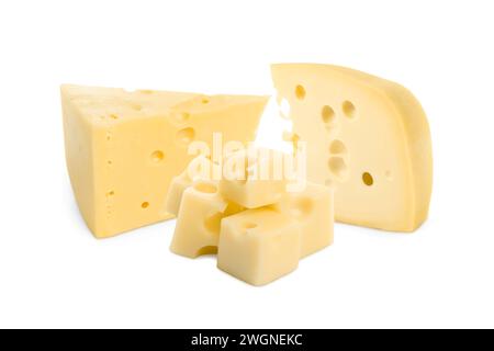 Formaggio fresco isolato su bianco, set di pezzi Foto Stock