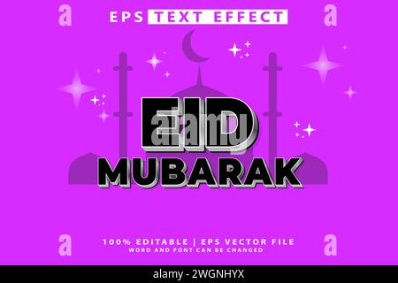 EID Mubarak Text Concept Effect 3D modificabile, Eid Mubarak Editable Text Effect Illustrazione Vettoriale