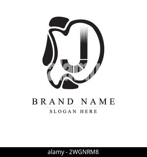 Iniziali lettera logo DJ design modello di illustrazione vettoriale, icona vettoriale minima basata su iniziale DJ, design logo J Illustrazione Vettoriale