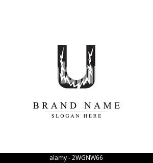 Vettore energetico del logo U per l'azienda di identità. Illustrazione vettoriale della lettera iniziale U volt del modello per il proprio marchio. Illustrazione Vettoriale