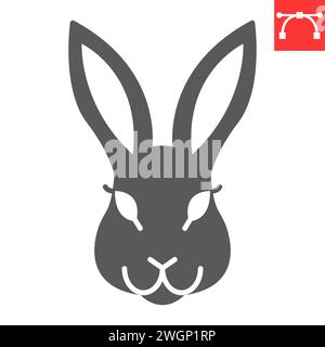 Icona glifo coniglio, Pasqua e animale, icona vettoriale faccia coniglio, grafica vettoriale, segno solido traccia modificabile, eps 10. Illustrazione Vettoriale