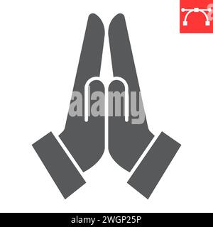 Icona del glifo delle mani di preghiera, Pasqua e religione, icona vettoriale gestuale, grafica vettoriale, segno solido traccia modificabile, eps 10. Illustrazione Vettoriale