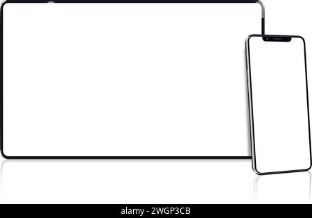 Tablet e smartphone realistici con schermi vuoti. Modello di telefono e tablet. Illustrazione Vettoriale
