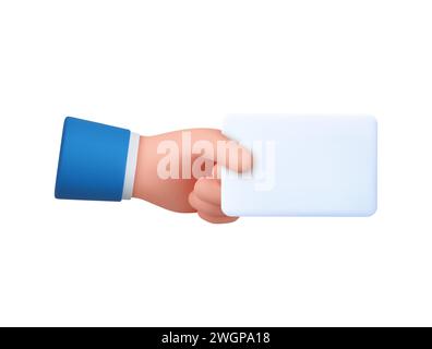 la mano 3d regge un'etichetta o un'etichetta di carta bianca Illustrazione Vettoriale