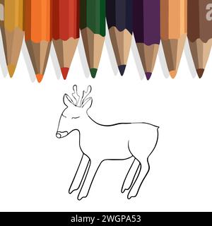 Illustrazione vettoriale isolata di un libro da colorare con cervo. Una semplice pagina da colorare con un animale. Illustrazione Vettoriale