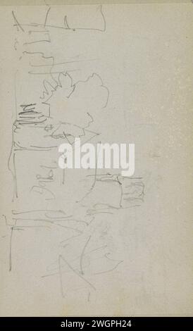 Paesaggio urbano con una chiesa, Adrianus Everssen, c. 1828 - 1897 paesaggio urbano con una chiesa. Leaf 49 Recto da un bozzetto con 58 fogli. Carta olandese. vista sulla città a matita e paesaggio con costruzioni artificiali. chiesa (esterno) Foto Stock