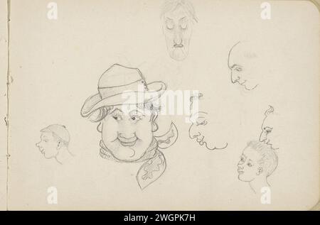 Teste caricaturali, c. 1894 Page 18 Recto from a sketchbook with 35 sheets. carta. caricature a matita (tipi umani) Foto Stock